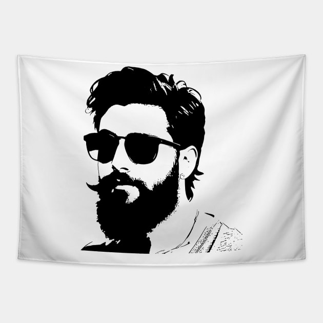 Stencil sketch, bearded man wearing shades Tapestry by YasBro