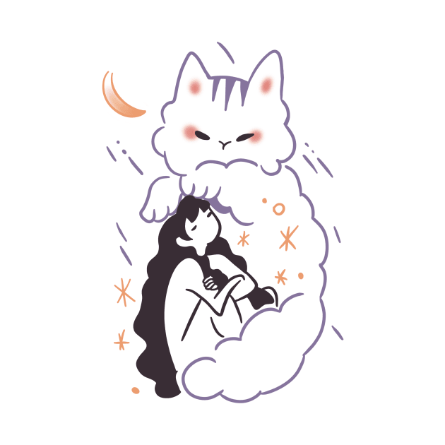 woman sitting on cat cloud by saraholiveira06