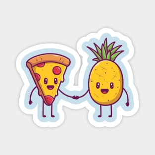 Cute Pizza Shaking Hands With Pineapple Cartoon Magnet