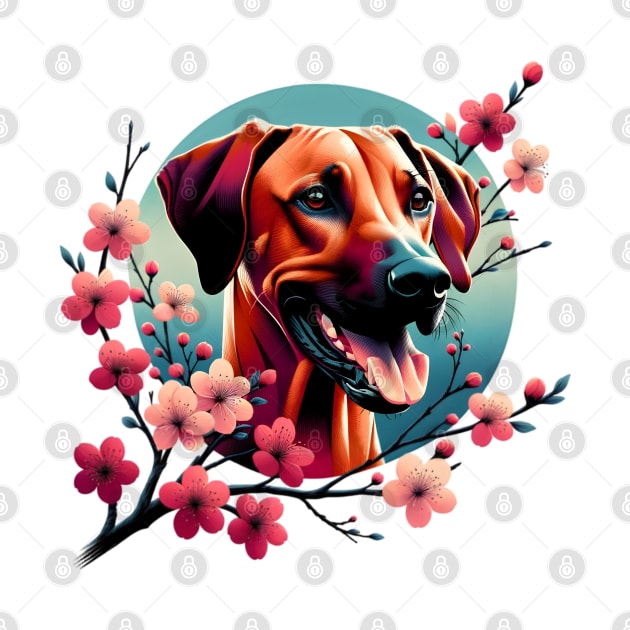 Rhodesian Ridgeback Enjoys Spring Cherry Blossoms by ArtRUs