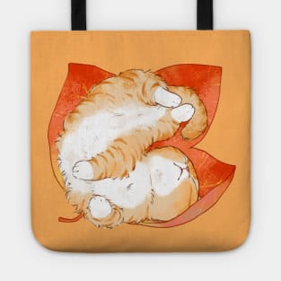 Orange Cat Sleep in Leaves Tote