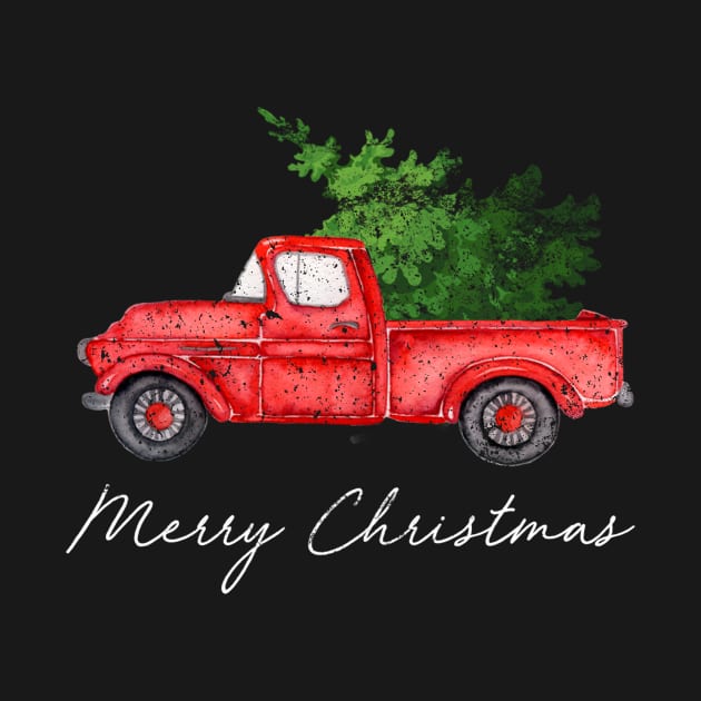 Merry Christmas Retro Vintage Red Truck by Kimko