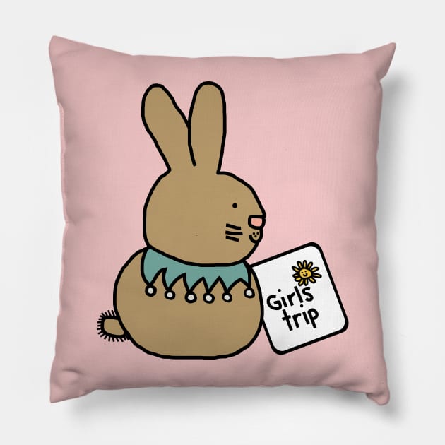 Cute Bunny Rabbit goes on Girls Trip Pillow by ellenhenryart