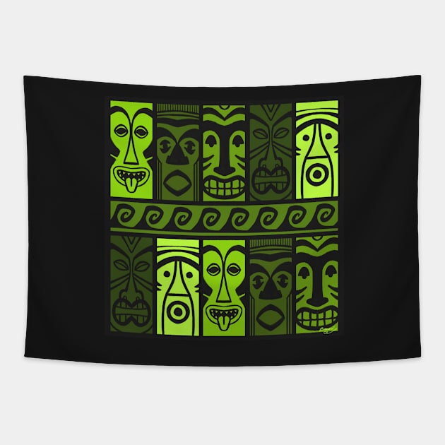 Palm Green Tikis! Tapestry by ErinKantBarnard