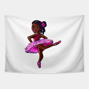 Cute African American cartoon anime ballerina loves to dance ballet Tapestry