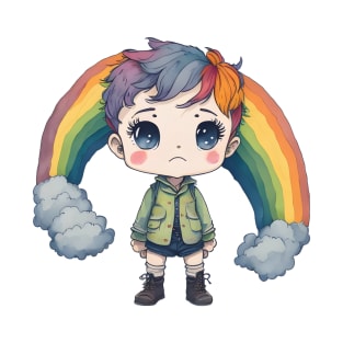 watercolor sad rainbow boy illustration sticker T-Shirt