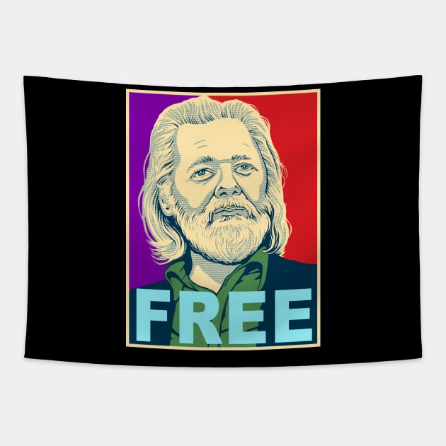 Free Assange Tapestry by BeveridgeArtworx