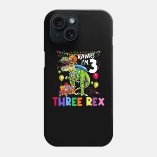 Three Rex Birthday Party Outfit Dinosaur 3 Year Old Boy Phone Case