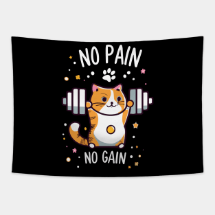 Funny No Pain No Gain Cute Cat Lifting Design Tapestry