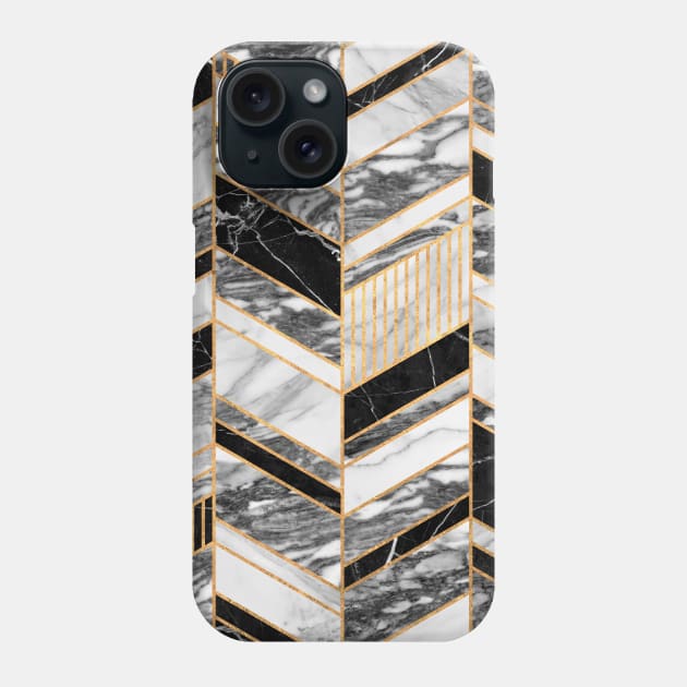 Abstract Chevron Pattern - Black and White Marble Phone Case by ZoltanRatko