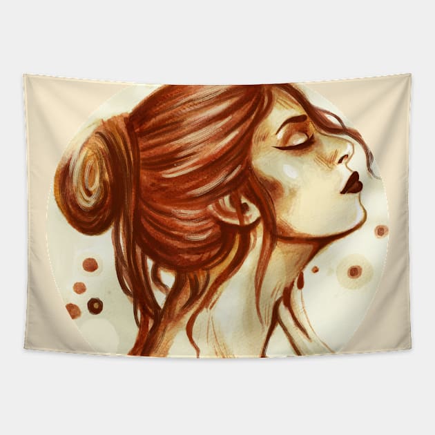 Divine Feminine Portrait ( Inktober 7 ) / Coffee Painting Tapestry by artbysavi