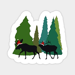 Moose and Elk Play Santa Magnet