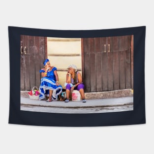 Cuban Women Smoking And Chatting On Havana Streets Tapestry