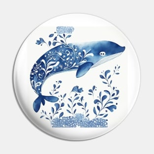 Majestic sea whale in navy blue Pin