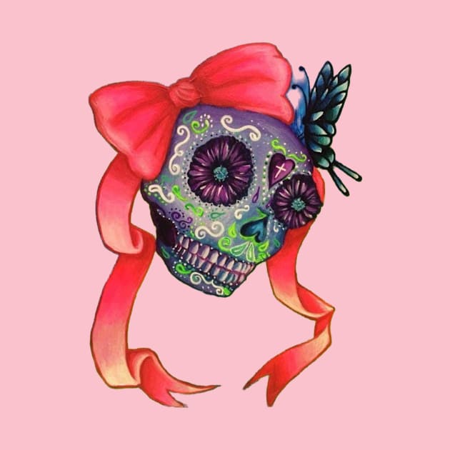 Sugar skull with pink bow by Whatstheteashirt