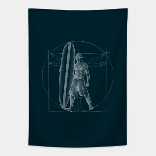 Surfer Dude with Retro Surfboard Vitruvian Man Tapestry