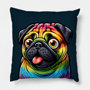 surprised gay pug dog rainbow Pillow