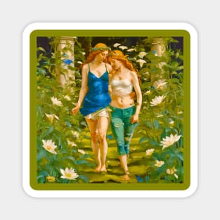 Primavera After Botticelli Beautiful Women in Modern Dress in a Floral Landscape Magnet