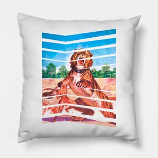 muscular man fighting hand to hand with a giant tiger Pillow