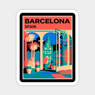 Barcelona Spain Abstract Surreal Gaudi Church Scene Print Magnet