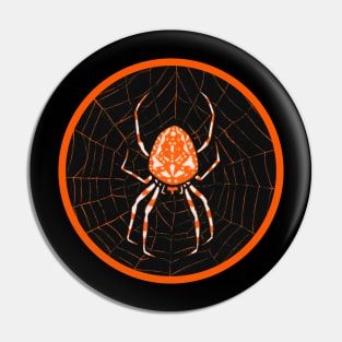 Halloween Spider In A Web Vintage Woodcut Pin