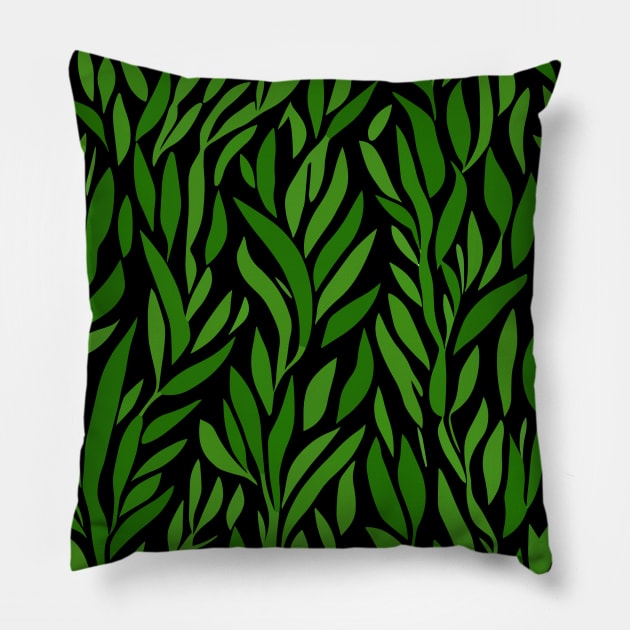 Seamless pattern with green leaves Pillow by webbygfx