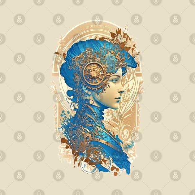 Steampunk Golden Blue Woman 2 - A fusion of old and new technology by SMCLN