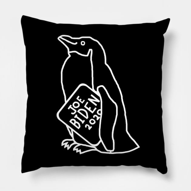 Whiteline Penguin with Joe Biden 2020 Sign Pillow by ellenhenryart