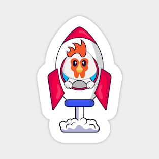 Cute chicken flying on rocket. Magnet