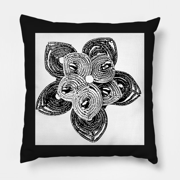 Striking beaded black and white floral work Pillow by annaleebeer