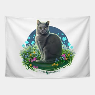 Gray Cat in the Flower Garden Tapestry