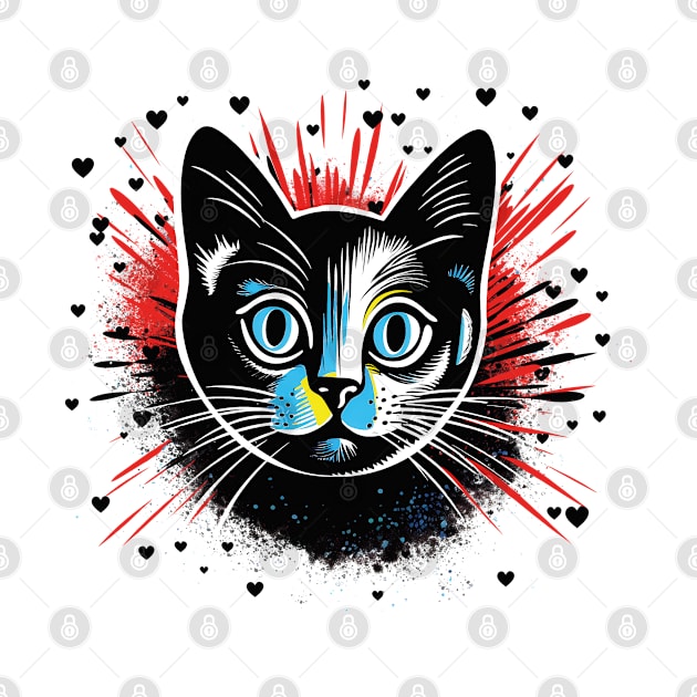 expressionist black cat design for cat owner gift by Czajnikolandia