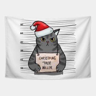 Christmas Tree Killer - Funny Cat Tapestry