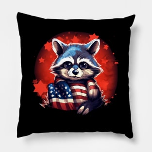 yES raccoon proudly American flaG Pillow