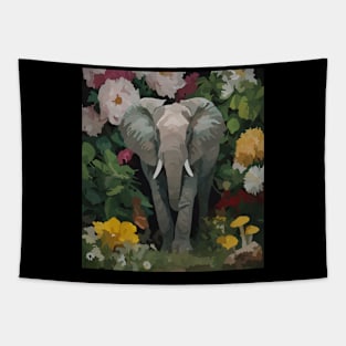 watercolor flowers surrounding a wild elephant Tapestry