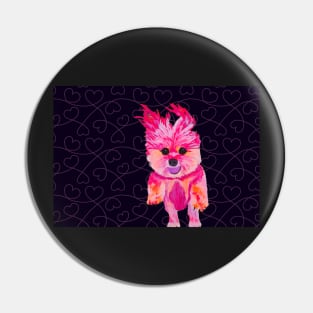 I Love Luz the Chorkie over Pink Hearts with Black Pin