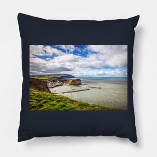 Staithes Village, From The Cliffs, Yorkshire, England Pillow