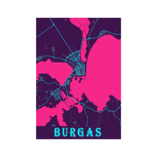 Burgas Neon City Map, Burgas Minimalist City Map Art Print T-Shirt