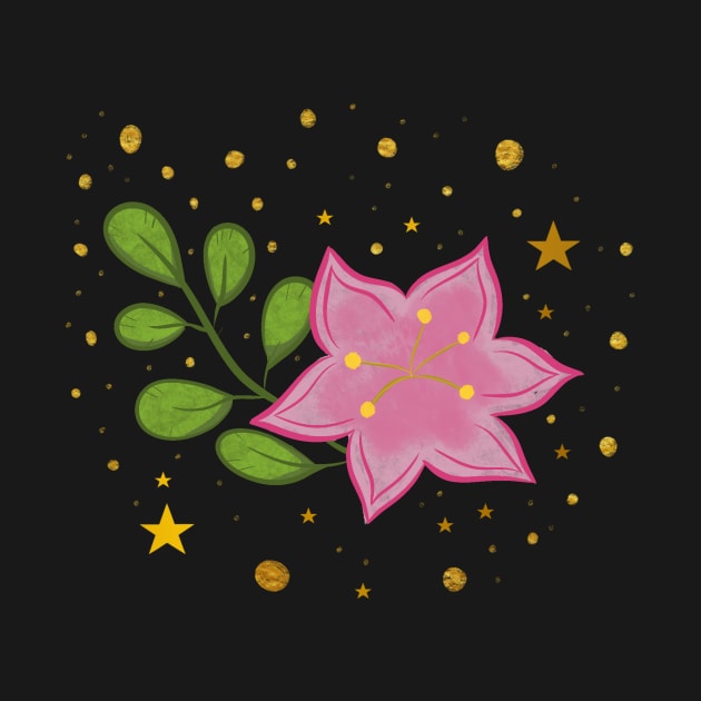 Floral arrangement pink flower with stars and golden sparkles by AnabellaCor94