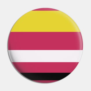 A fashionable stew of Very Light Pink, Dark, Almost Black, Dark Pink and Piss Yellow stripes. Pin