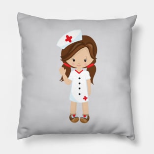 Nurse, Medicine, Doctor, Cute Girl, Brown Hair Pillow