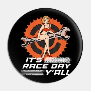 It's race day y'all car checkered flag racing Pin