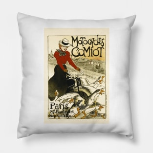 MOTOCYCLES COMIOT PARIS by Théophile Alexandre Steinlen Vintage French Bicycle Advertisement Pillow