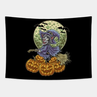 Cat Witch Halloween Pumpkin for Cat Lover Tapestry