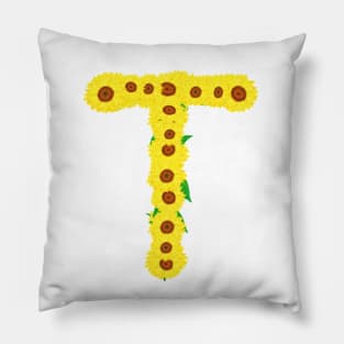 Sunflowers Initial Letter T (White Background) Pillow