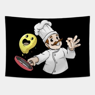 Chef with Chef hat Fried Egg and Pan Tapestry