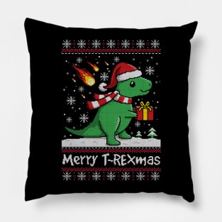 Merry t rex mas ugly christmas sweater Pillow