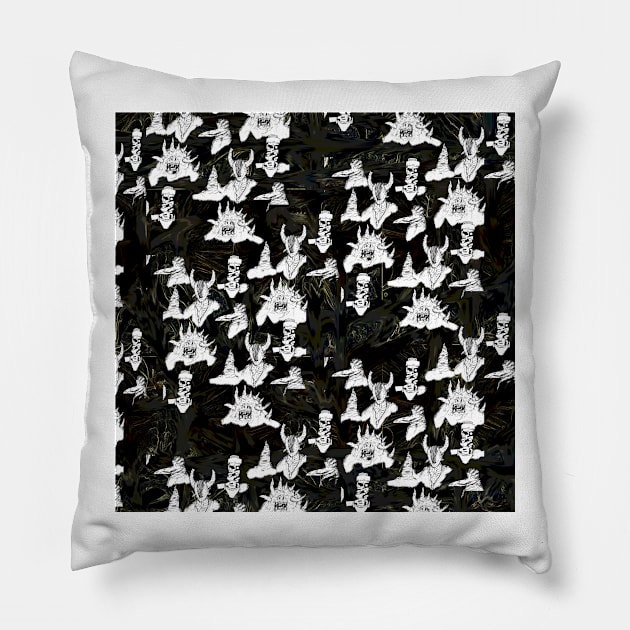 Monster Court Pattern Pillow by JaneAtVanishingPoint