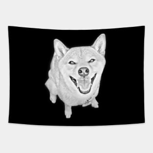 Smiling Shiba Inu Sketch Art Design Tapestry