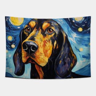 Black and Tan Coonhound Painted in Starry Night style Tapestry